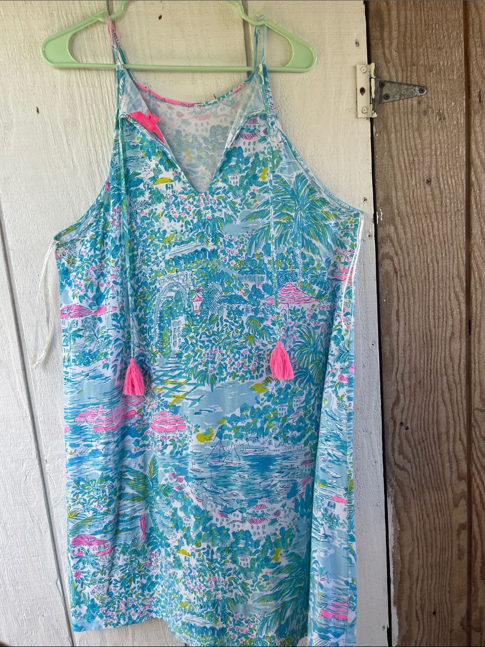 Lilly Pulitzer Aqua, Pink and Lime Tropical Print Sleeveless Dress